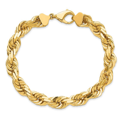 9 Inch 10K 10mm Diamond-Cut Rope Chain Bracelet