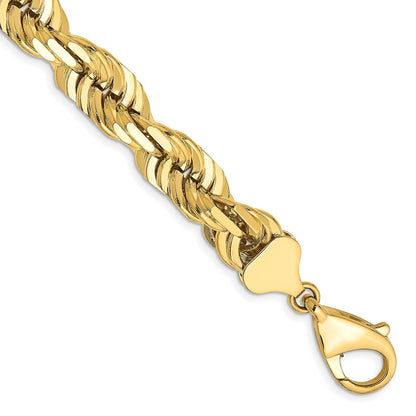 9 Inch 10K 10mm Diamond-Cut Rope Chain Bracelet