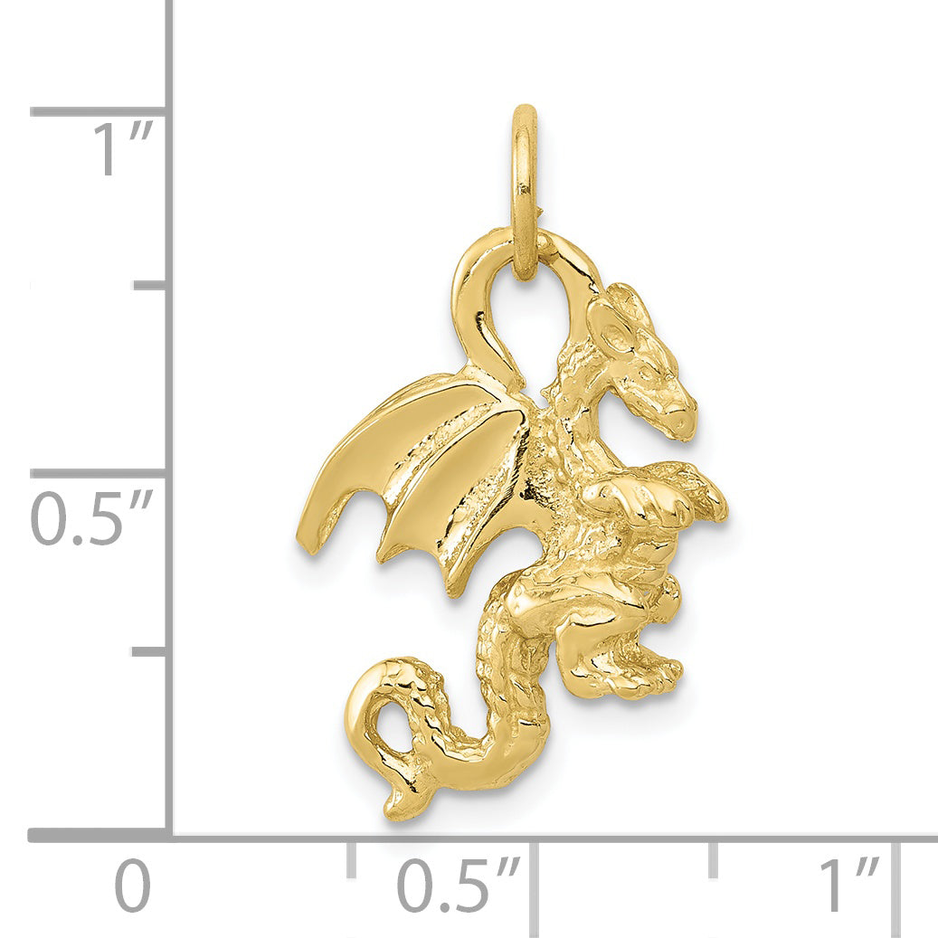 10K Yellow Gold Solid Polished 3-Dimensional Dragon Charm