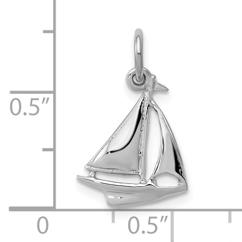 10K White Gold Solid Polished Sailboat Charm