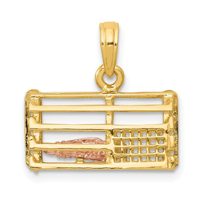 10K Two-Tone Two-Tone Polished 3-Dimensional Lobster Trap Pendant