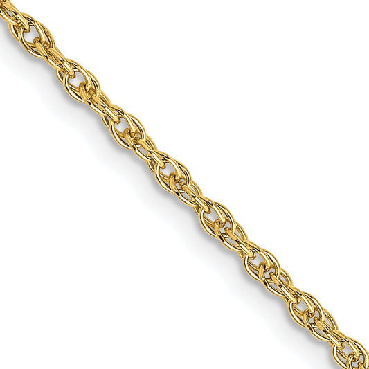 16 Inch 10K Yellow Gold 1.55mm Carded Cable Rope Chain Necklace