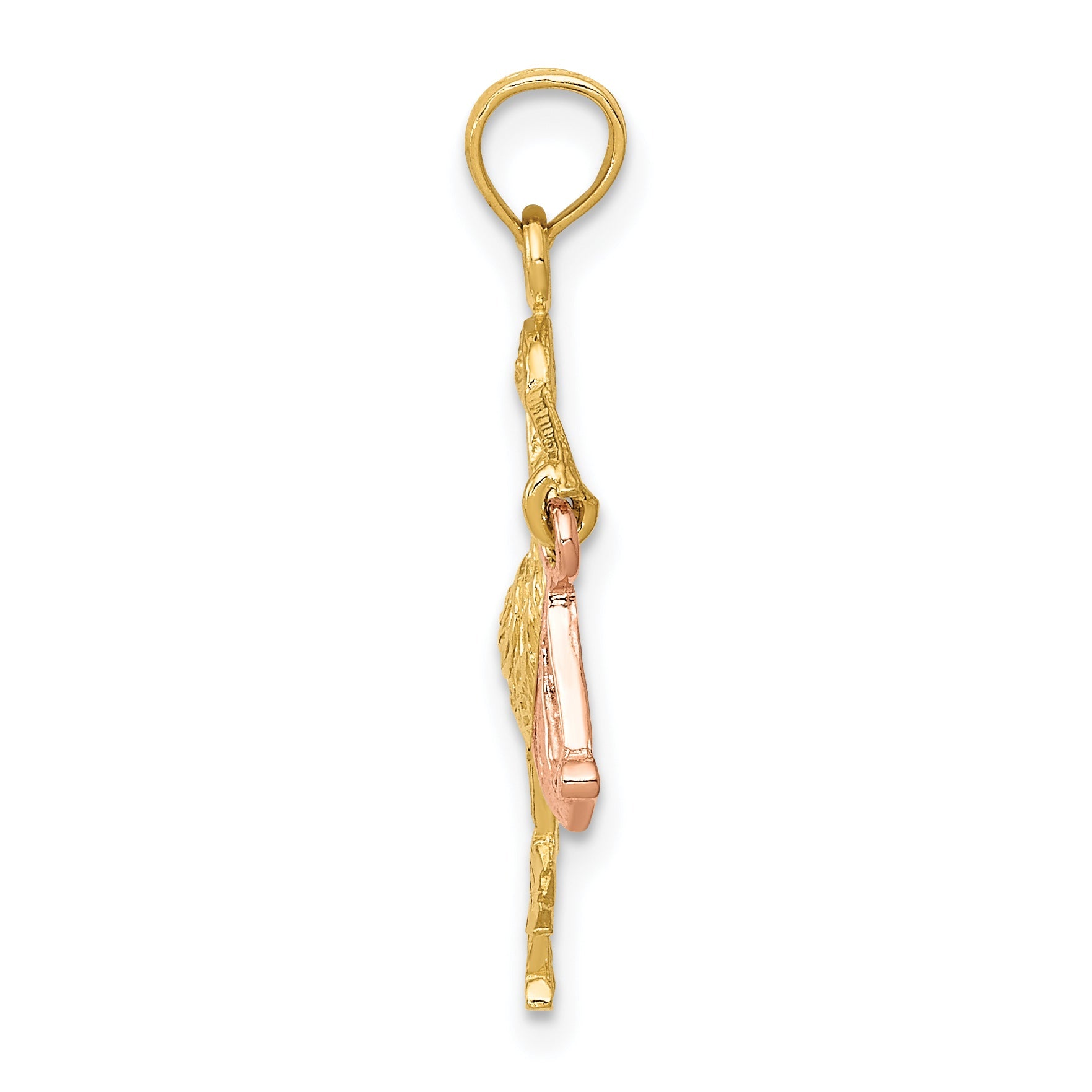 10K Two-Tone Stork W/Dangling Baby Charm