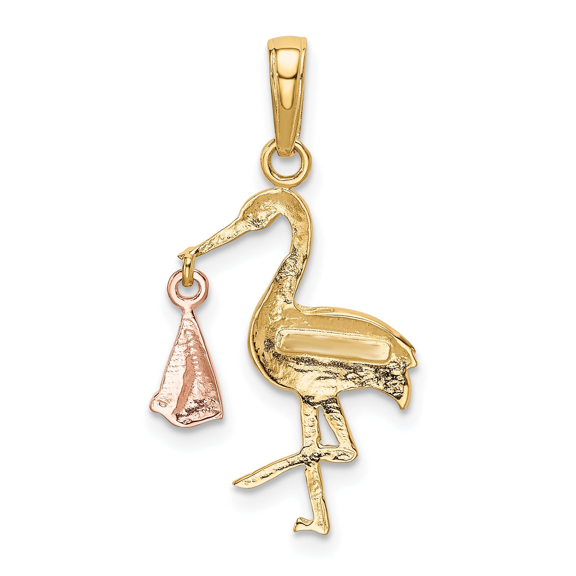 10K Two-Tone Stork W/Dangling Baby Charm