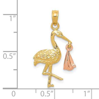 10K Two-Tone Stork W/Dangling Baby Charm