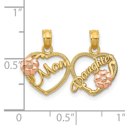 10K Two-Tone 10K Two-Tone Mom - Daughter Break-Apart Hearts Pendant