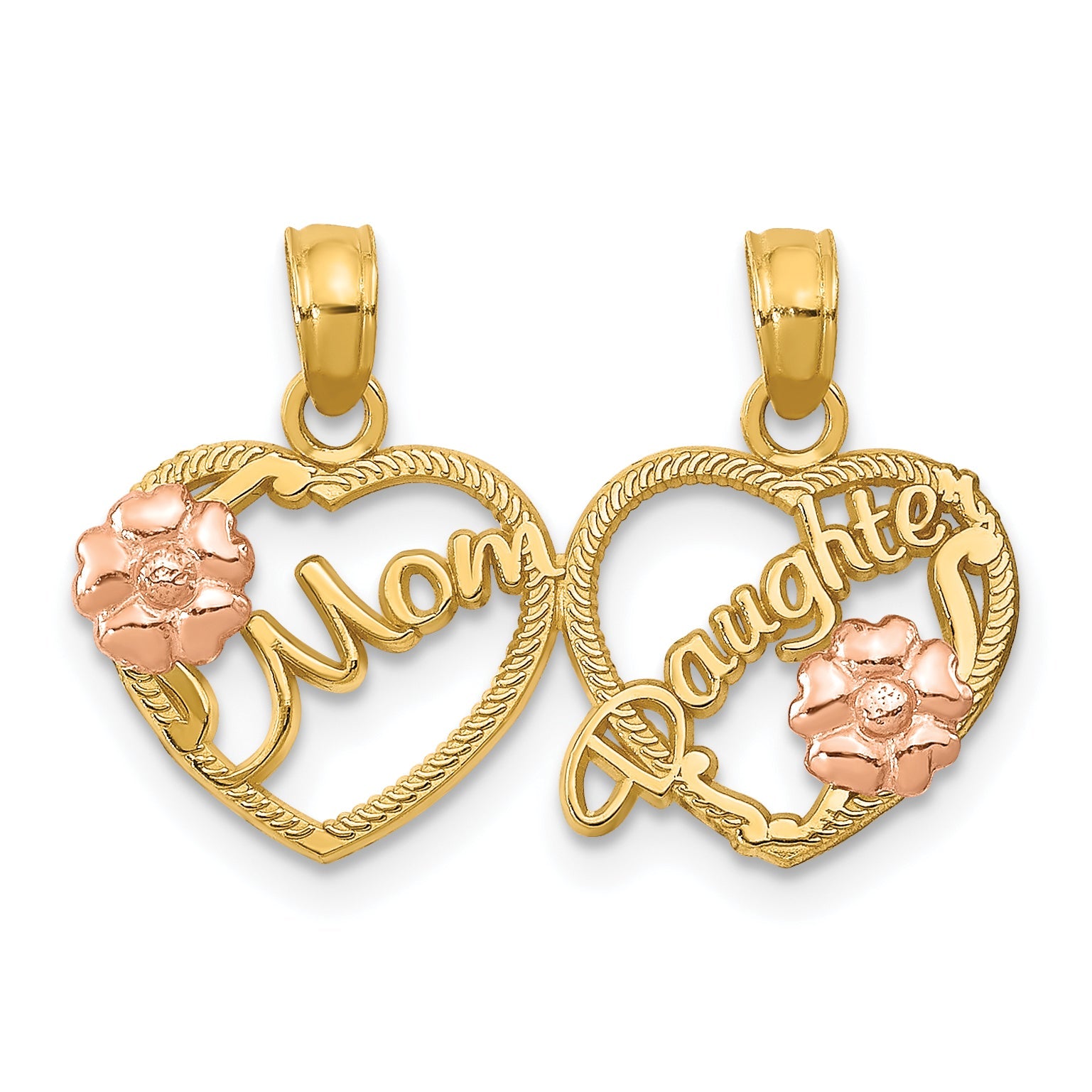 10K Two-Tone 10K Two-Tone Mom - Daughter Break-Apart Hearts Pendant