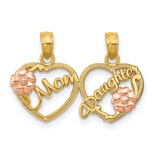 10K Two-Tone 10K Two-Tone Mom - Daughter Break-Apart Hearts Pendant