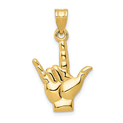 10K Yellow Gold Polished I Love You Hand/Sign Language Charm