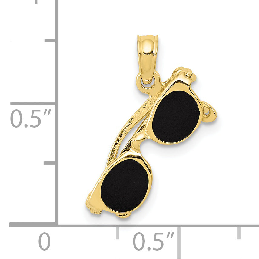 10K Yellow Gold 3-D Black Enameled Moveable Sunglasses Pendant