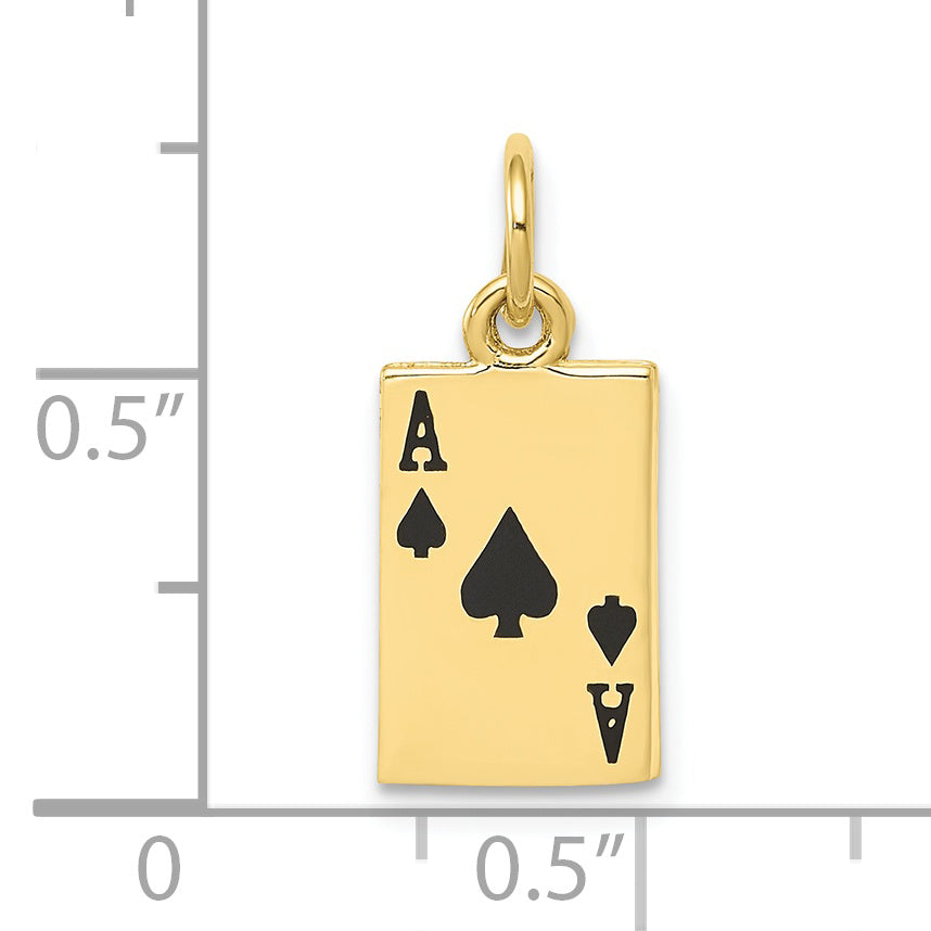 10K Yellow Gold Enameled Ace Of Spades Card Charm