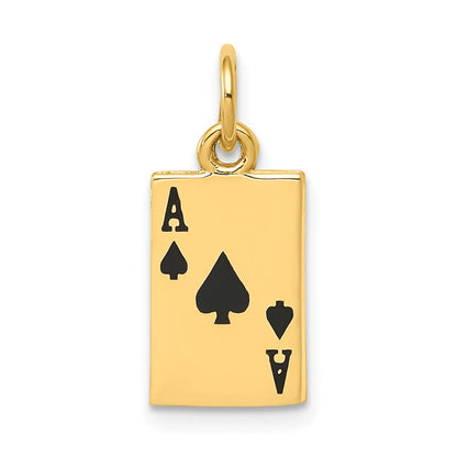10K Yellow Gold Enameled Ace Of Spades Card Charm