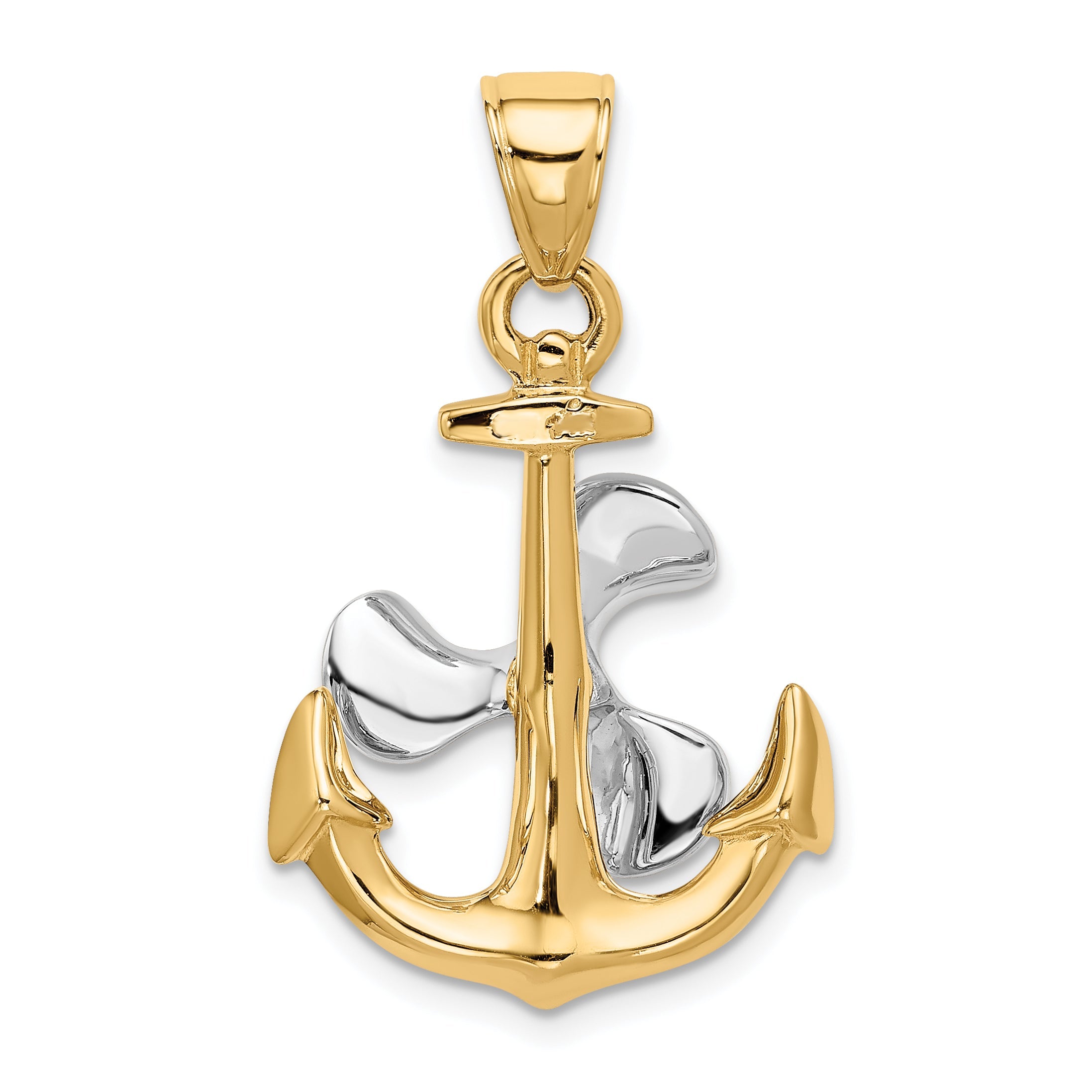 10K Two-Tone 3-D Anchor W/Moveable Propeller Pendant