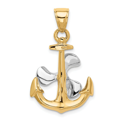 10K Two-Tone 3-D Anchor W/Moveable Propeller Pendant