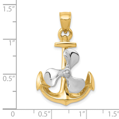 10K Two-Tone 3-D Anchor W/Moveable Propeller Pendant