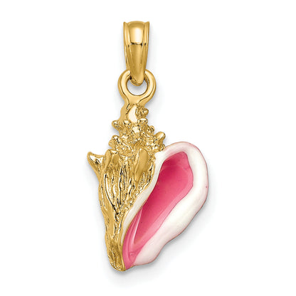 10K Yellow Gold Enameled 3-D Conch Shell Pendant