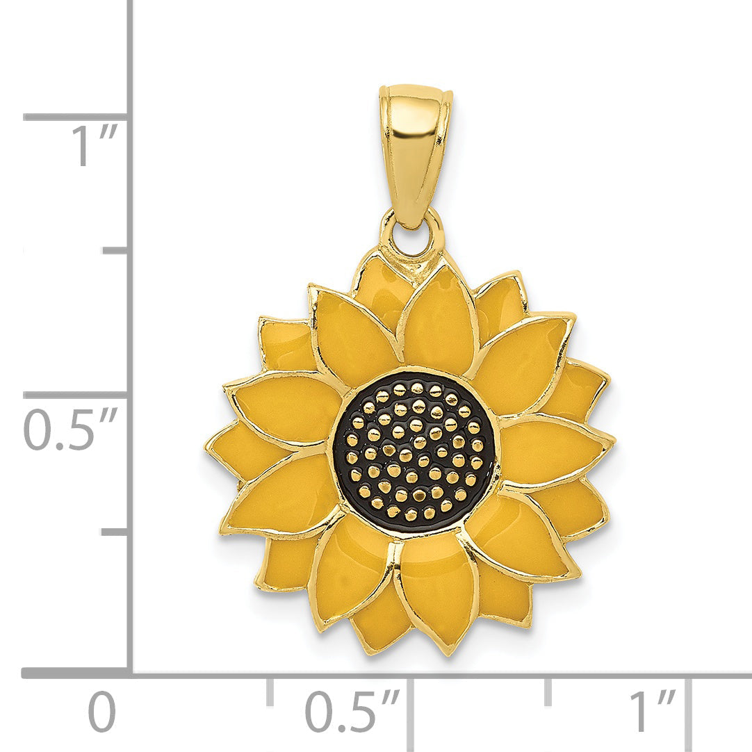 10K Yellow Gold Enameled Sunflower Pendant