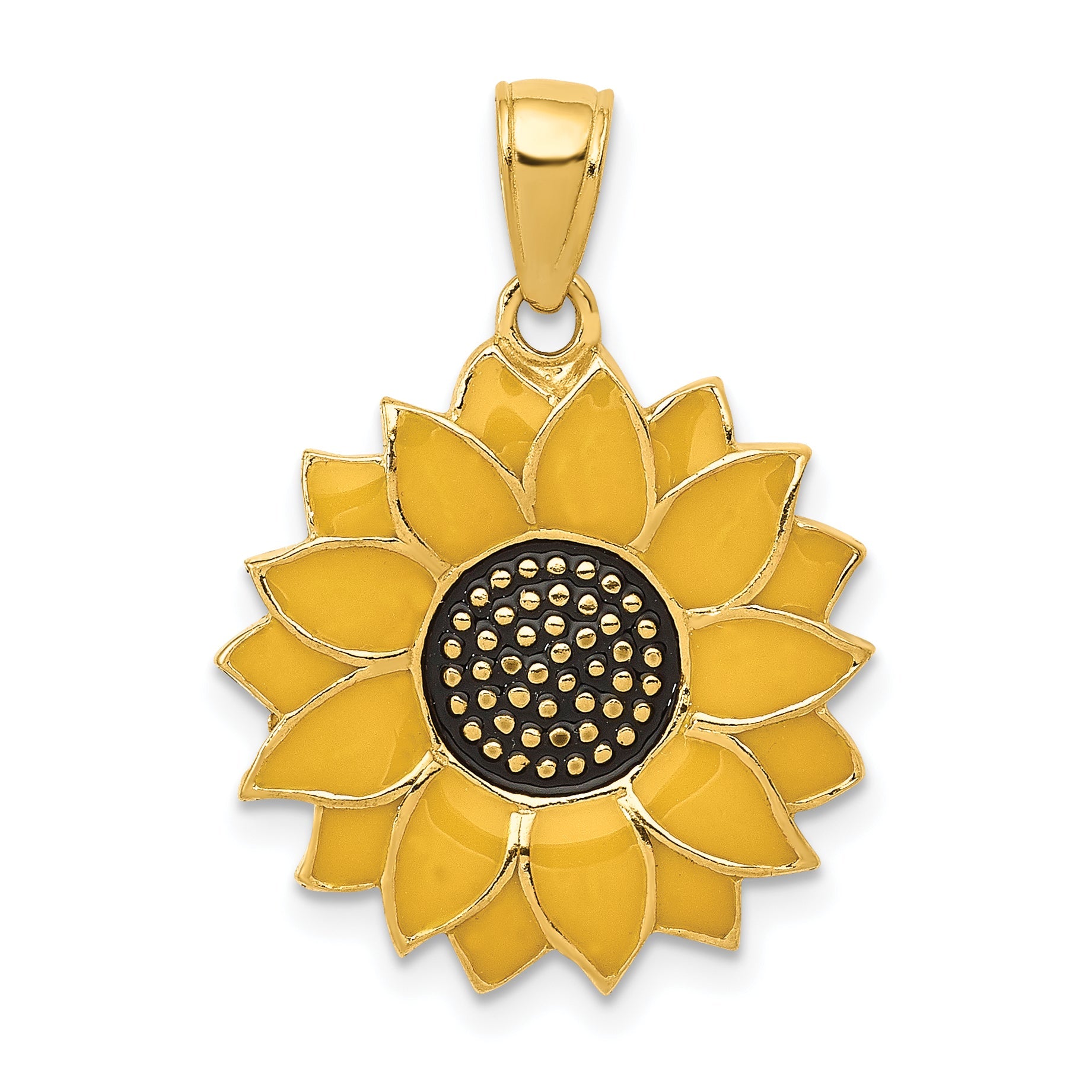 10K Yellow Gold Enameled Sunflower Pendant