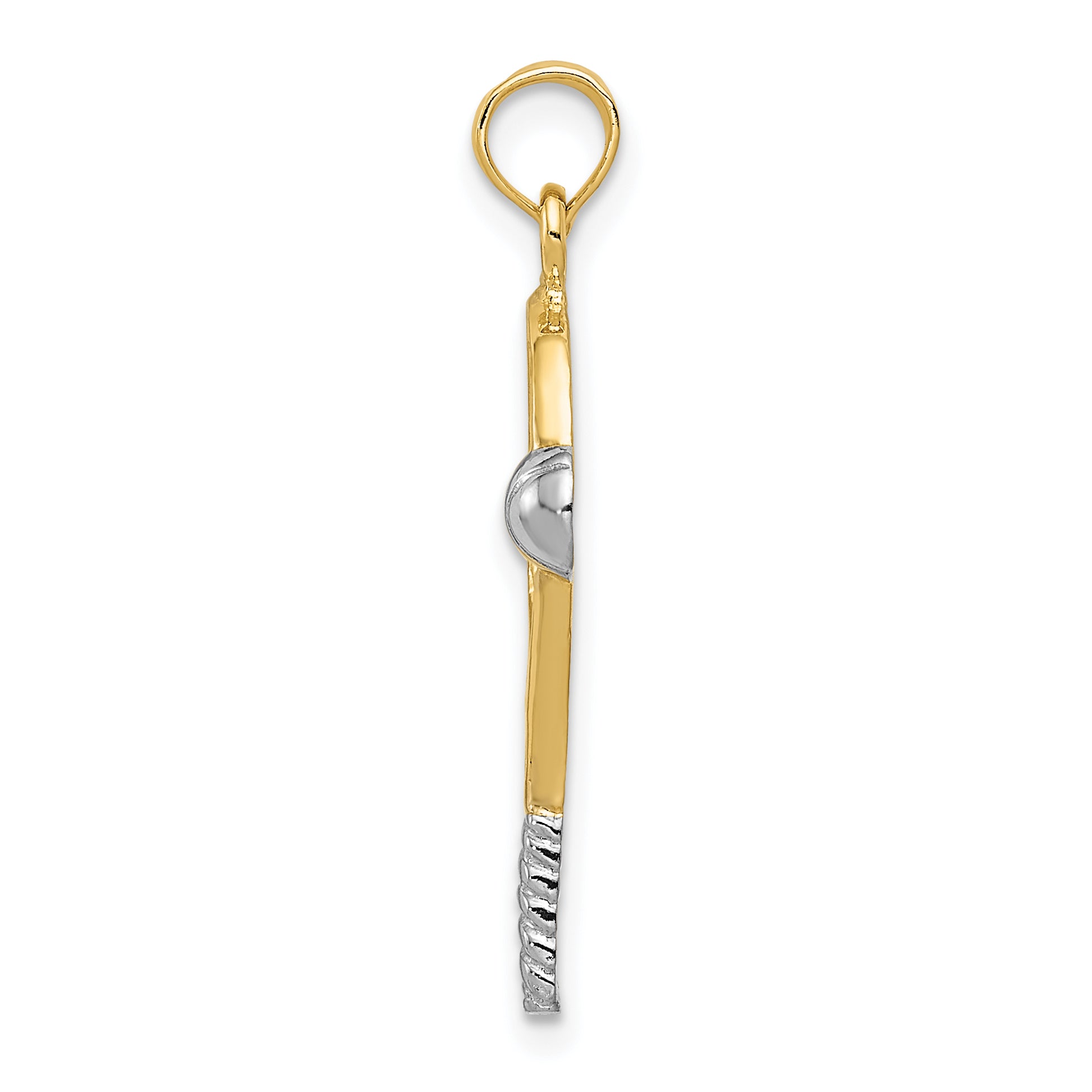 10K Yellow W/Rhodium Polished Tennis Racquet Pendant