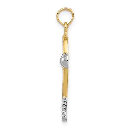 10K Yellow W/Rhodium Polished Tennis Racquet Pendant