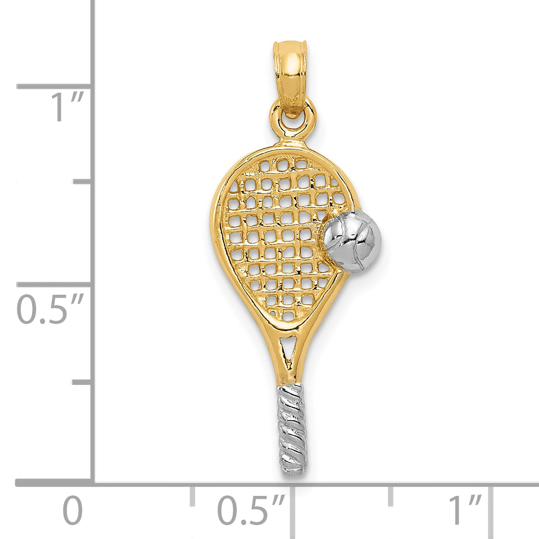 10K Yellow W/Rhodium Polished Tennis Racquet Pendant