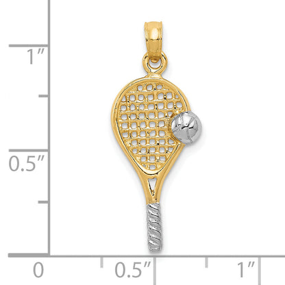 10K Yellow W/Rhodium Polished Tennis Racquet Pendant