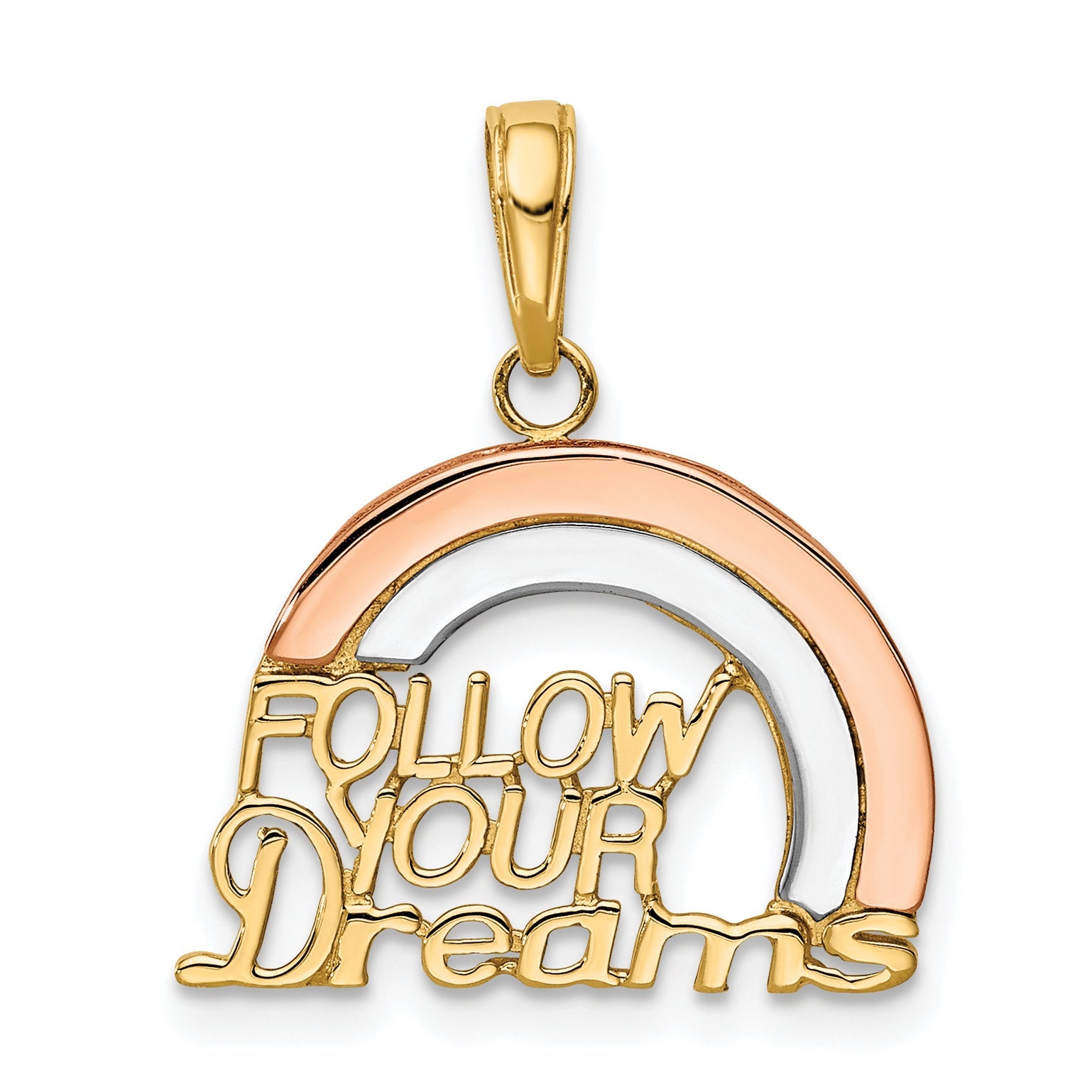 10K Two-Tone Y&Rose Gold W/Rhodium Follow Your Dreams Rainbow Pendant