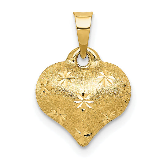10K Yellow Gold 10K Polished & Satin D/C 3-D Puffed Heart Pendant