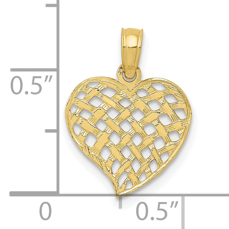 10K Yellow Gold 10K Polished Basket Weave Pattern Heart Pendant