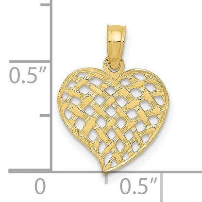 10K Yellow Gold 10K Polished Basket Weave Pattern Heart Pendant