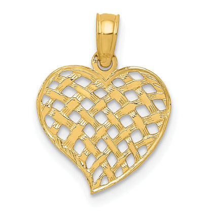10K Yellow Gold 10K Polished Basket Weave Pattern Heart Pendant