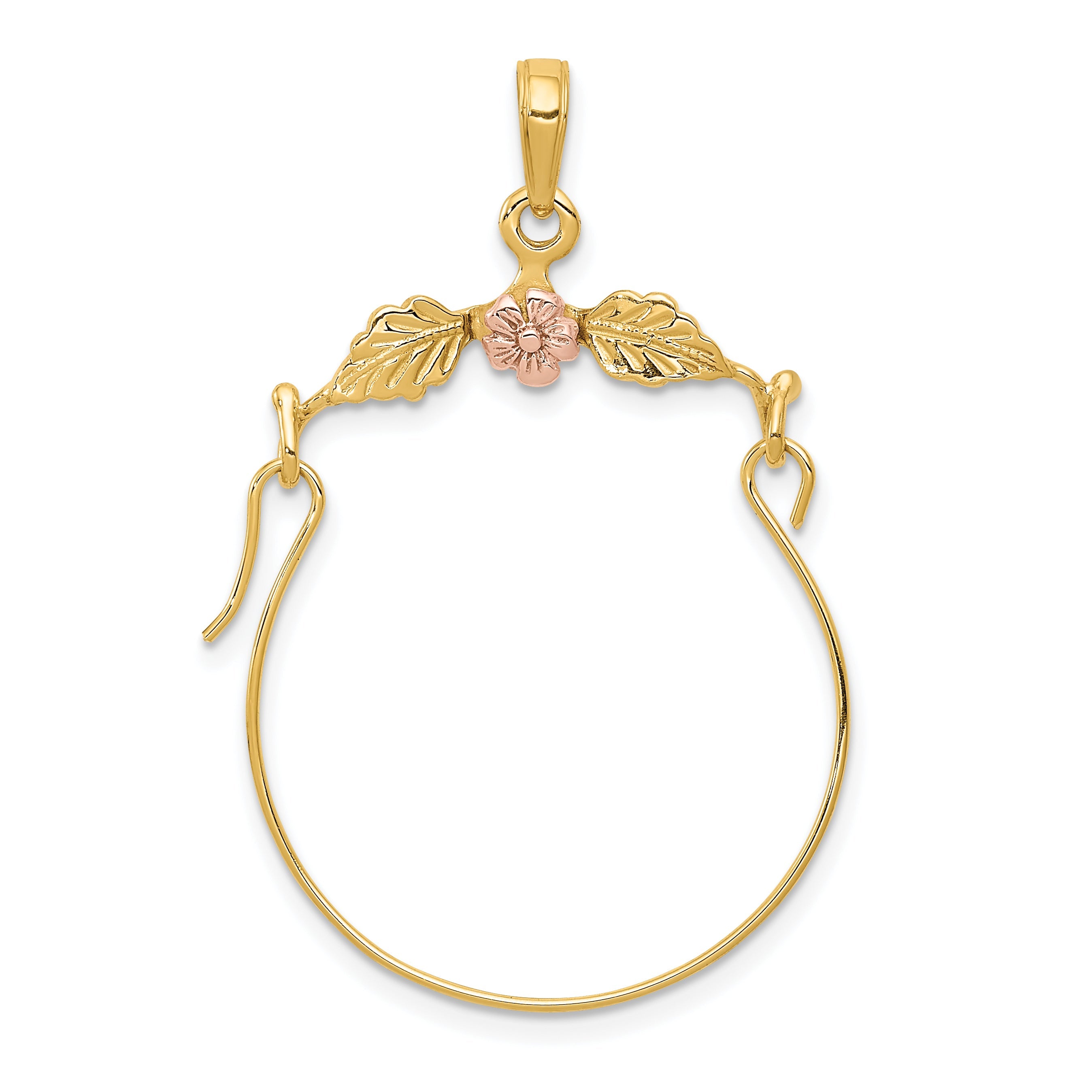 10K Two-Tone Leaves W/Flower Charm Holder