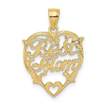 10K Yellow Gold Best Mom Heart Charm