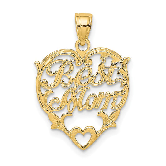 10K Yellow Gold Best Mom Heart Charm