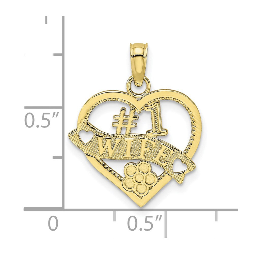 10K Yellow Gold 10K #1 Wife Heart Pendant