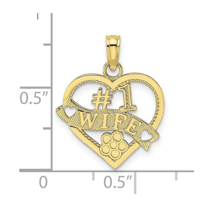 10K Yellow Gold 10K #1 Wife Heart Pendant