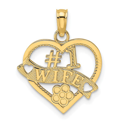 10K Yellow Gold 10K #1 Wife Heart Pendant