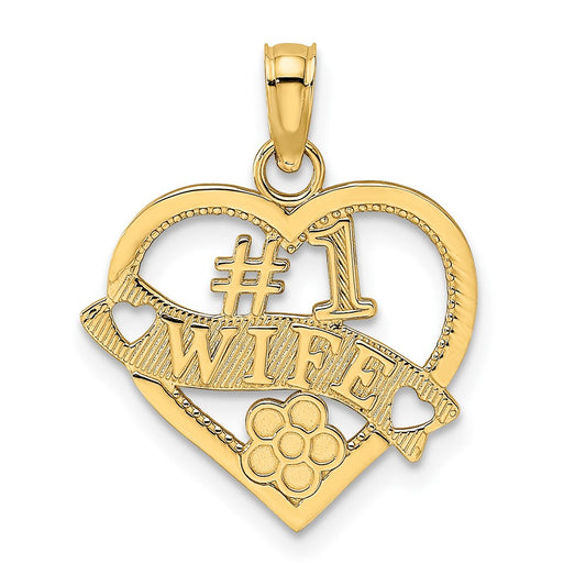10K Yellow Gold 10K #1 Wife Heart Pendant