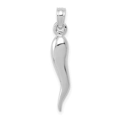 10K White Gold Medium 3D Italian Horn Pendant