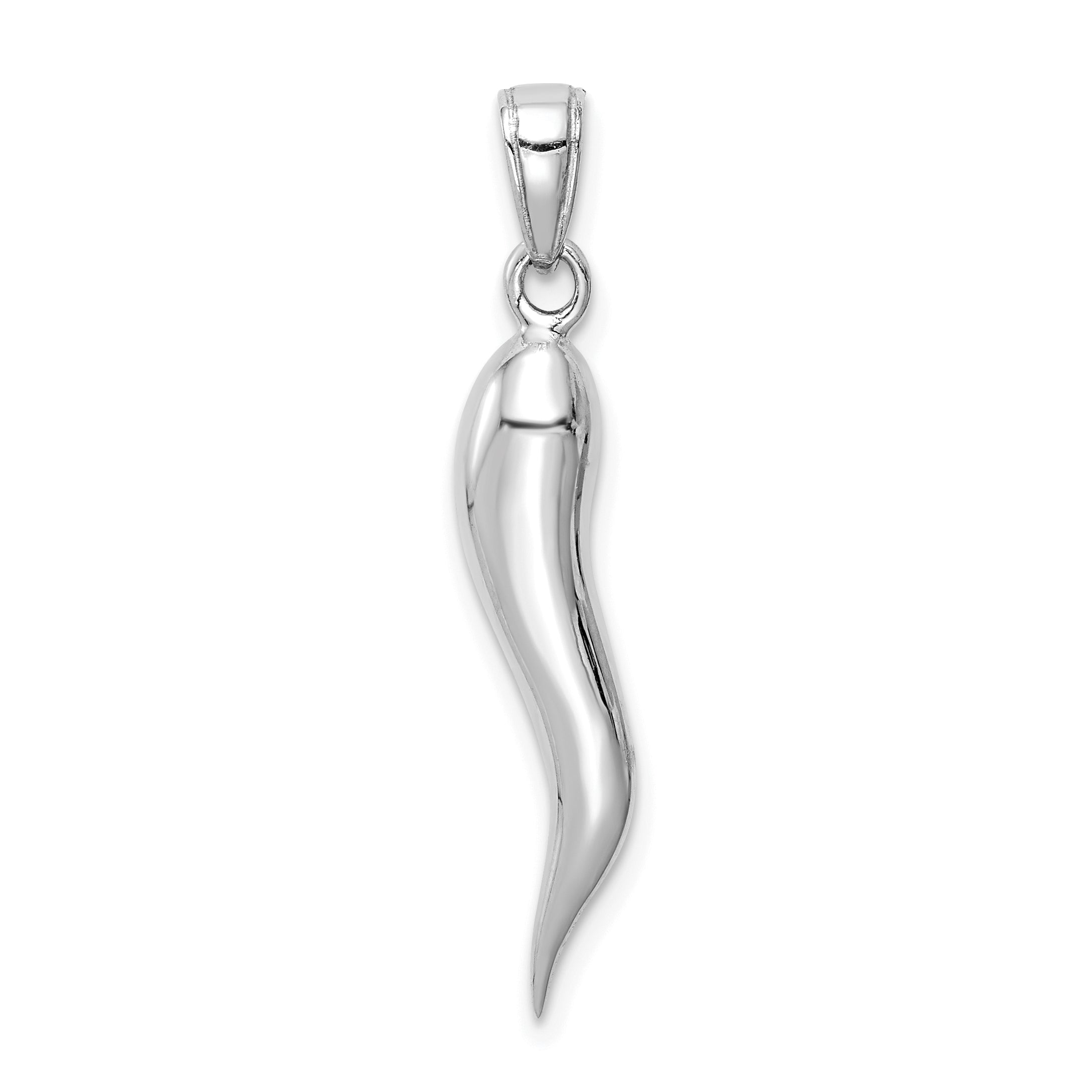 10K White Gold Large 3D Italian Horn Pendant