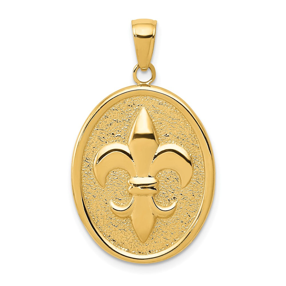 10K Yellow Gold Fleur-De-Lis On Oval Disk Pendant