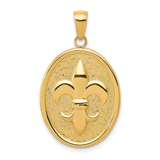 10K Yellow Gold Fleur-De-Lis On Oval Disk Pendant