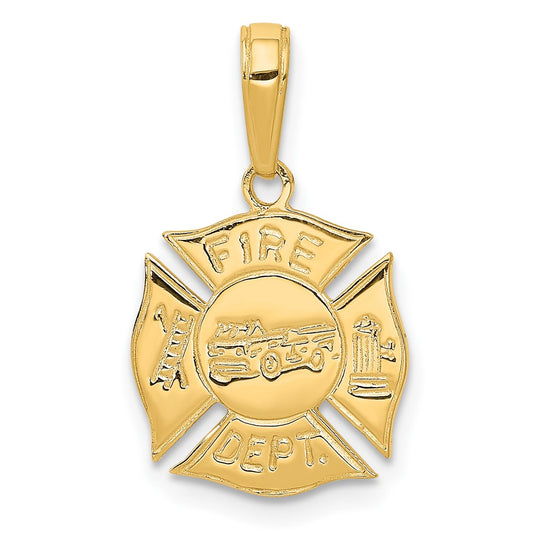10K Yellow Gold Fire Dept Shield Pendant