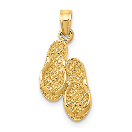 10K Yellow Gold 3D Flip Flops Pendant
