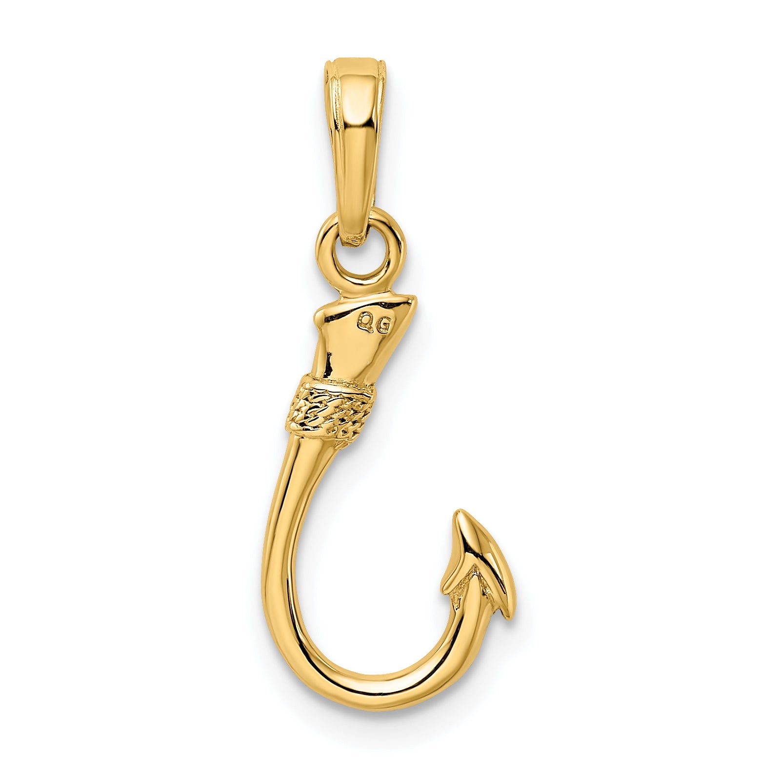10K Yellow Gold 10K 3D Fish Hook Pendant