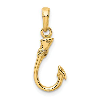10K Yellow Gold 10K 3D Fish Hook Pendant