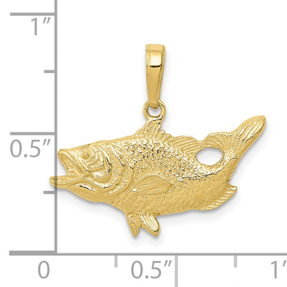 10K Yellow Gold Open Mouthed Bass Fish Pendant