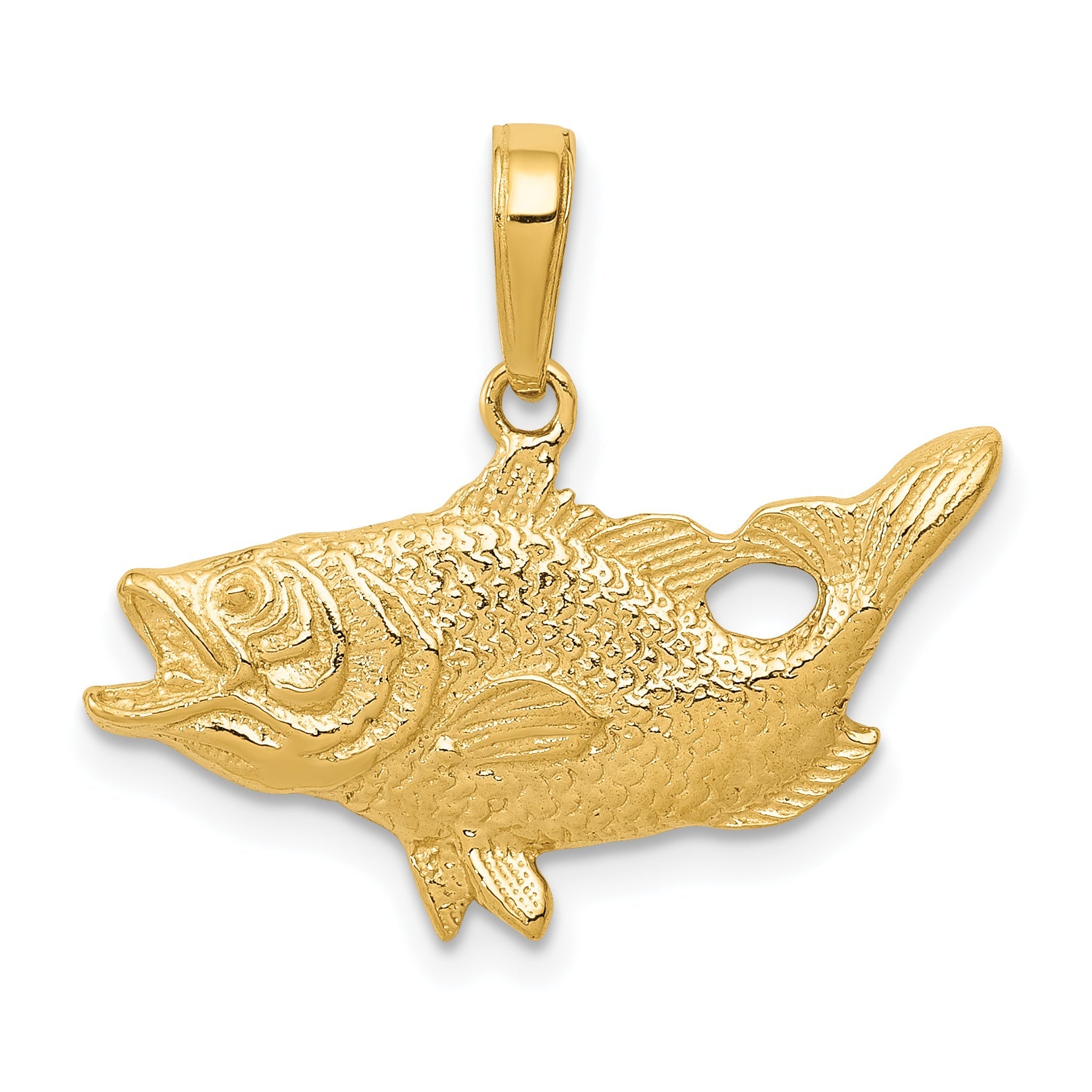 10K Yellow Gold Open Mouthed Bass Fish Pendant