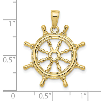 10K Yellow Gold 10K 3D Ships Wheel Pendant