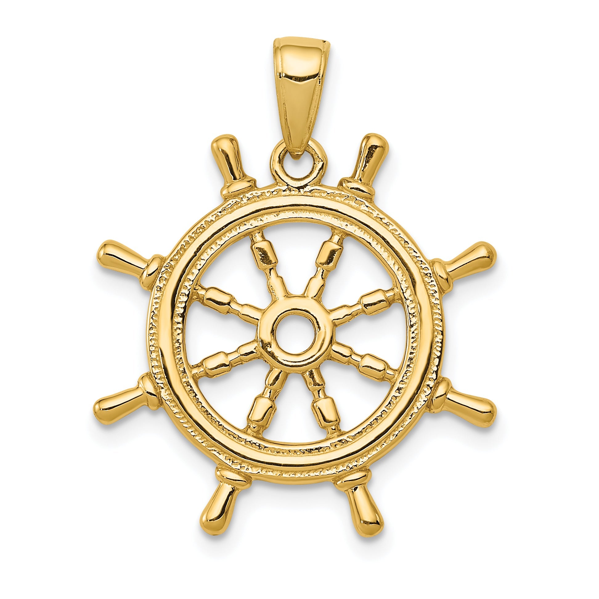 10K Yellow Gold 10K 3D Ships Wheel Pendant